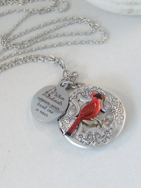 Cardinal's Appear,Locket,Cardinal Locket,Cardinal Necklace,Cardinal,Bird,Bird Necklace,Photo,Art Locket,I love you,Red Cardinal,Nature,Woodland,Love,Bird