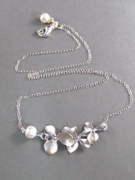 Serena,Silver Necklace, Cherry Blossom Necklace,Pearl Necklace, Flower,Sterling Silver. Handmade jewelery by valleygirldesigns on Etsy.