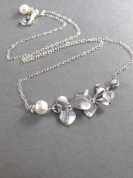 Serena,Silver Necklace, Cherry Blossom Necklace,Pearl Necklace, Flower,Sterling Silver. Handmade jewelery by valleygirldesigns on Etsy.