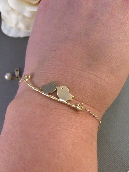 Gold Love Birds,Bracelet,Bird Bracelet,Gold Bird Bracelet,Gold Filled,Gold,Gold Bracelet,Love Birds,Gold Love Birds,Kiss,valleygirldesigns