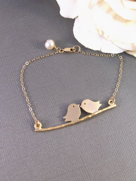 Gold Love Birds,Bracelet,Bird Bracelet,Gold Bird Bracelet,Gold Filled,Gold,Gold Bracelet,Love Birds,Gold Love Birds,Kiss,valleygirldesigns