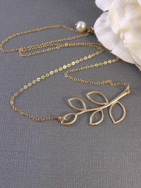 Olive Branch,Gold,Necklace,Gold Necklace,Gold Filled,Bride,Wedding. Handmade jewelry by valleygirldesigns on Etsy.