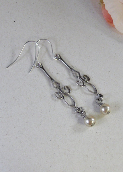 Brook,Pearl Earrings,Silver Earrings,Filigree Earrings, Earrings, Champagne,Wedding,Ivory,Antique. Handmade jewelery by valleygirldesigns.