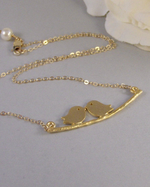 Mia,Gold Necklace,Gold,Bird, Necklace,Wedding Jewelry, Love,Bride,Kissing,Wedding. Handmade Jewelry by valleygirldesigns on Etsy.