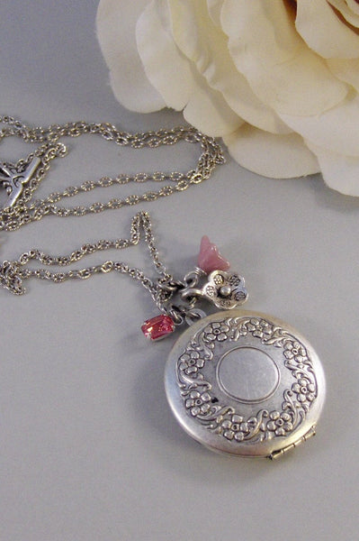 Petal,Locket,Silver,Flower,Antiqued,Blush,Brass,Pink,Vintage Rhinestone.Jewelery by Valleygirldesigns.