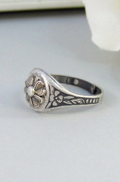 Sea Blossom,Ring,Silver Ring,Silver Blossom,Ring,Flower Ring,Antique Ring,Antique Silver,Victorian,Handmade jewelery by valleygirldesigns.
