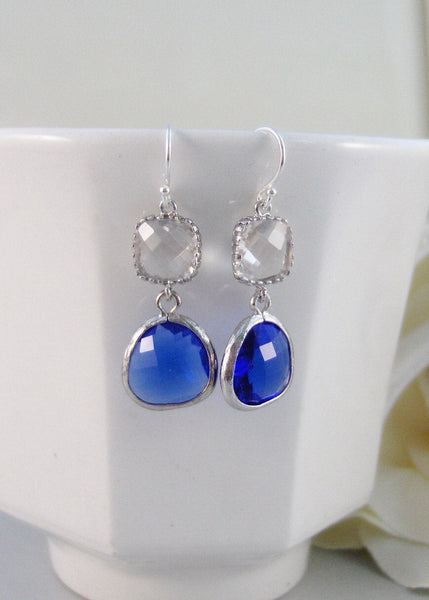 Blue Willow,Sapphire, Earring,Silver Earrings,Royal Blue,Cobalt,September Birthstone,Wedding,Bride,Crystal.  valleygirldesigns.