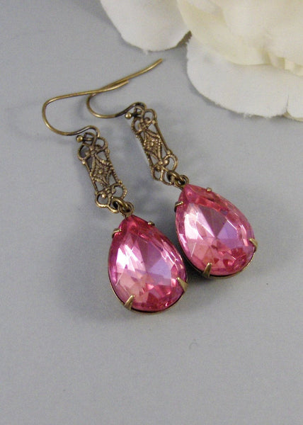 Pink Velvet,Earring,Vintage Earrings,Pink Rhinestone,Diamond Earrings,Rhinestone,Diamond,Earrings.Handmade jewelry by Valleygirldesigns.