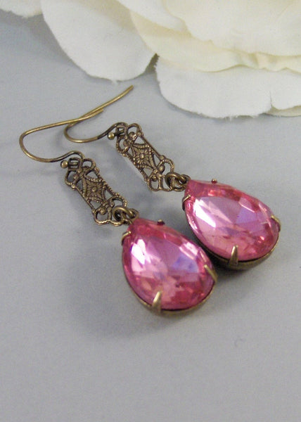 Pink Velvet,Earring,Vintage Earrings,Pink Rhinestone,Diamond Earrings,Rhinestone,Diamond,Earrings.Handmade jewelry by Valleygirldesigns.