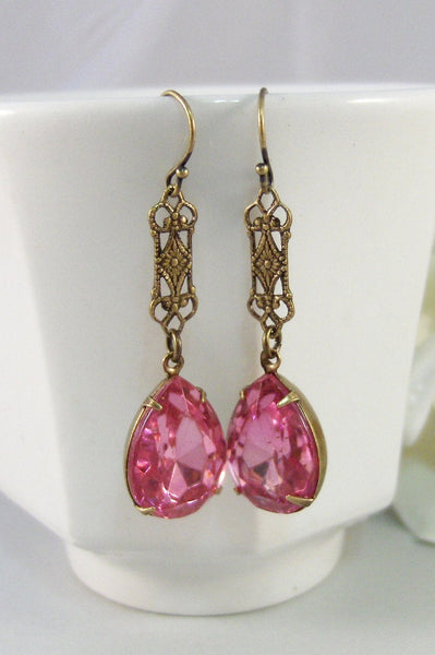 Pink Velvet,Earring,Vintage Earrings,Pink Rhinestone,Diamond Earrings,Rhinestone,Diamond,Earrings.Handmade jewelry by Valleygirldesigns.