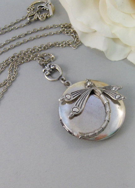 Sundance,Locket,Dragonfly Locket,Wings,Antiqued,Charm,Dragonfly,Silver Locket,Antique Locket. Handmade jewelery by Valleygirldesigns.