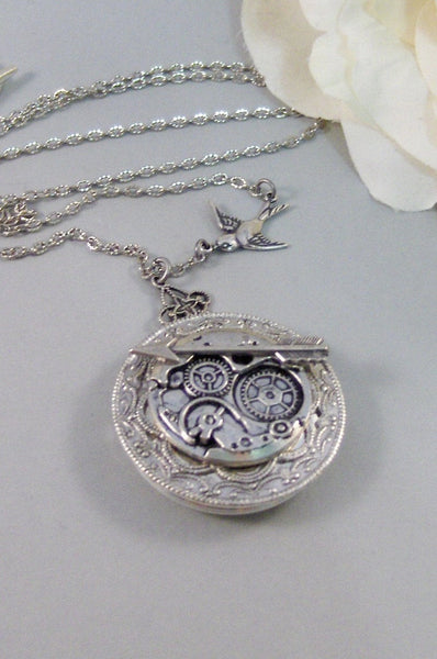 Little Bird's Arrow,Locket,Silver Locket,Steampunk Locket, Antique Locket,Arrow,Hungar Games,Bird . Handmade jewelry by valleygirldesigns.