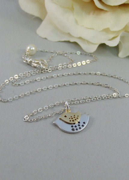 Nesting Birds,Silver Necklace,Bird,Mommy,Baby,Little,Girl,Bird Necklace,Silver Pendant,jewelery by valleygirldesigns on Etsy.