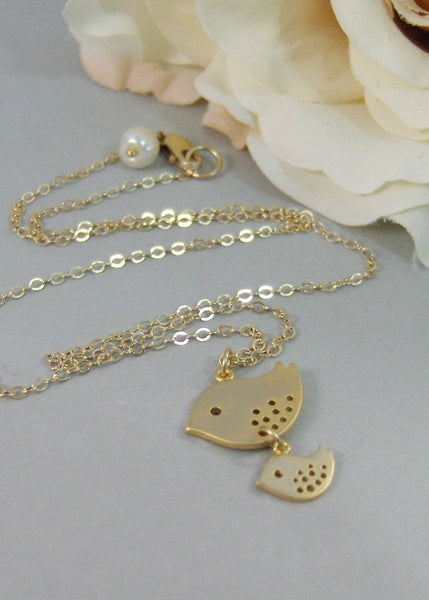 Little Bird,Gold Necklace,Bird,Mommy,Baby,Little,Girl,Bird Necklace,Gold Pendant,jewelery by valleygirldesigns on Etsy.
