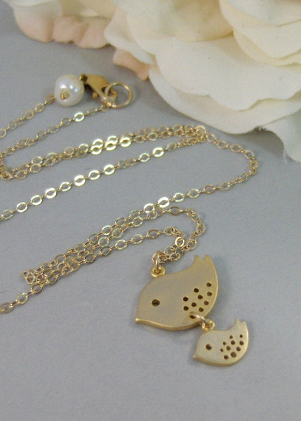 Little Bird,Gold Necklace,Bird,Mommy,Baby,Little,Girl,Bird Necklace,Gold Pendant,jewelery by valleygirldesigns on Etsy.