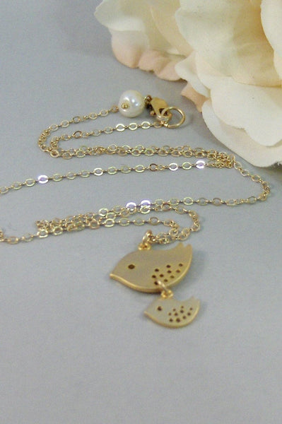 Little Bird,Gold Necklace,Bird,Mommy,Baby,Little,Girl,Bird Necklace,Gold Pendant,jewelery by valleygirldesigns on Etsy.