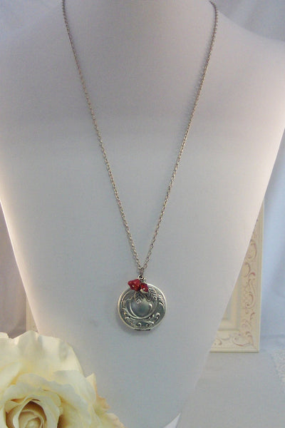 Scarlet Maiden,Locket,Silver Locket,Flower,Red,Ruby,Garnet,Antique Locket,Floral,Jewelry. Handmade jewelry by valleygirldesigns.
