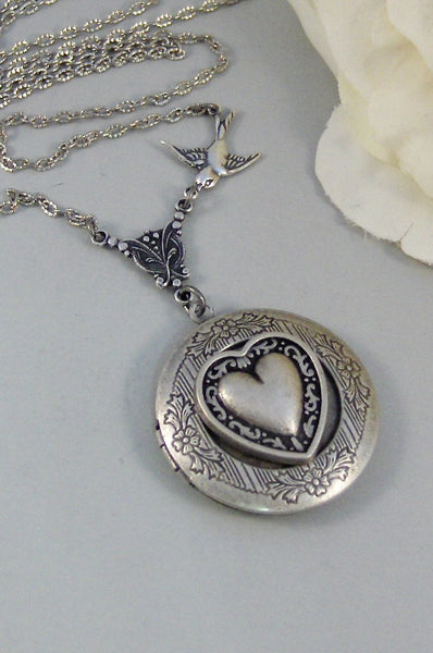 Fated Wings,Locket,Silver Locket,Celtic Locket,Heart, Antique Locket,Celtic Knot,Irish,Lucky,Shamrock. jewelry by valleygirldesigns