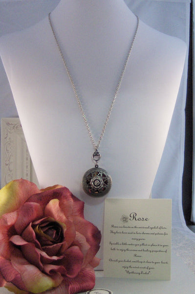 SALE Scented Rose,Locket,Silver,Apothecary,Rose,Pink,Love,Antique Locket,Floral,Jewelry. Handmade jewelry by valleygirldesigns.