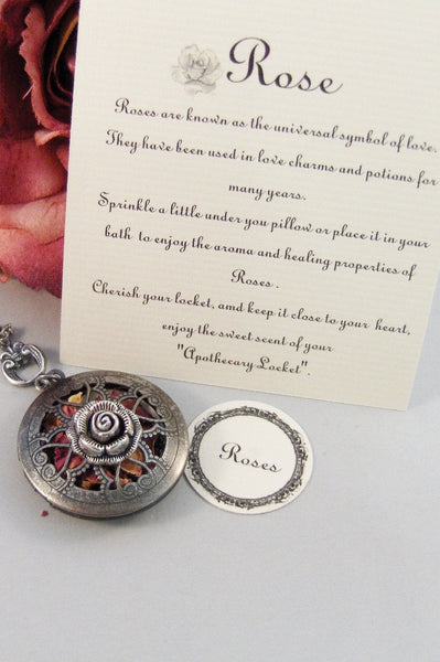 SALE Scented Rose,Locket,Silver,Apothecary,Rose,Pink,Love,Antique Locket,Floral,Jewelry. Handmade jewelry by valleygirldesigns.