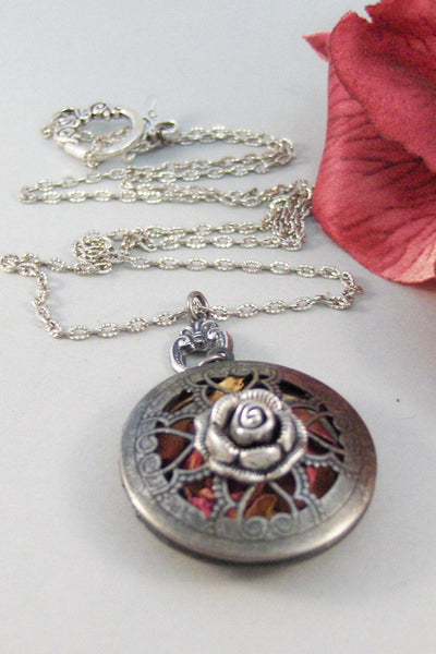 SALE Scented Rose,Locket,Silver,Apothecary,Rose,Pink,Love,Antique Locket,Floral,Jewelry. Handmade jewelry by valleygirldesigns.