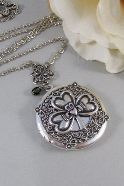 SALE Irish Love,Locket,Claddagh, Antique Locket,Silver Locket,Heart,Crown, Irish,Lucky, Shamrock,Love. Handmade jewelry by valleygirldesigns