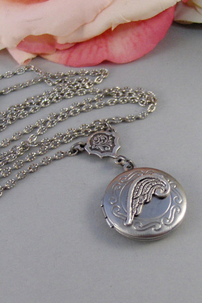 Little Angel,Locket, Silver Locket, Angel,Wing,Angel Locket,Necklace,Silver,Antique Silver.Handmade jewelery by valleygirldesigns.