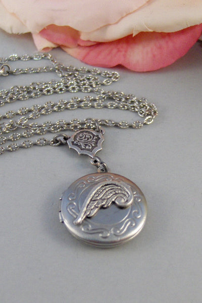 Little Angel,Locket, Silver Locket, Angel,Wing,Angel Locket,Necklace,Silver,Antique Silver.Handmade jewelery by valleygirldesigns.