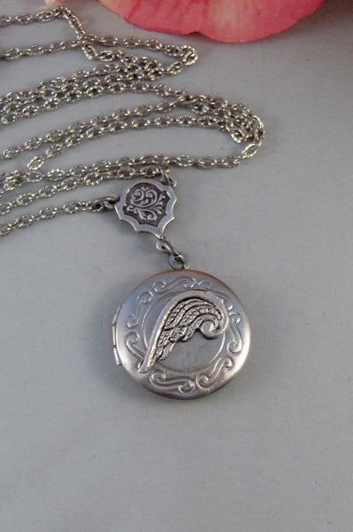 Little Angel,Locket, Silver Locket, Angel,Wing,Angel Locket,Necklace,Silver,Antique Silver.Handmade jewelery by valleygirldesigns.