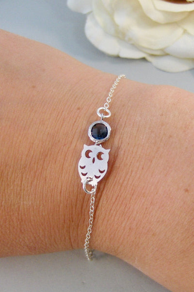 Sapphire Moon,Bracelet,Bridesmaid,Sterling Silver,Owl,Silver,Sapphire,Silver Bracelet,Pearl,Wedding. Handmade jewelry by valleygirldesigns.
