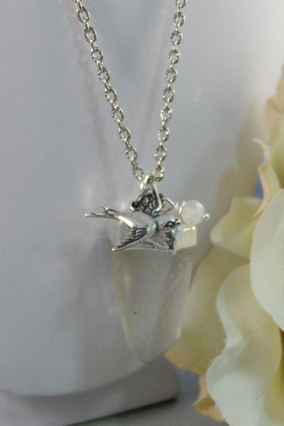 Karma's Song,Quartz Necklace,Moonstone Necklace,Boho Necklace, Necklace,Bird Necklace,Crystal Necklace,Crystal Pointe,Quartz Crystal,sparrow