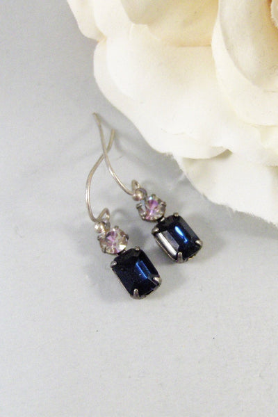 Star Shower,Earring,Vintage Earrings,Blue,Sapphire,Tanzanite,Lavender, Sapphire Earrings,Rhinestone. Handmade Jewelry by valleygirldesigns.