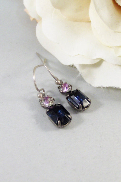 Star Shower,Earring,Vintage Earrings,Blue,Sapphire,Tanzanite,Lavender, Sapphire Earrings,Rhinestone. Handmade Jewelry by valleygirldesigns.