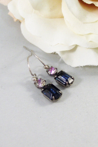 Star Shower,Earring,Vintage Earrings,Blue,Sapphire,Tanzanite,Lavender, Sapphire Earrings,Rhinestone. Handmade Jewelry by valleygirldesigns.