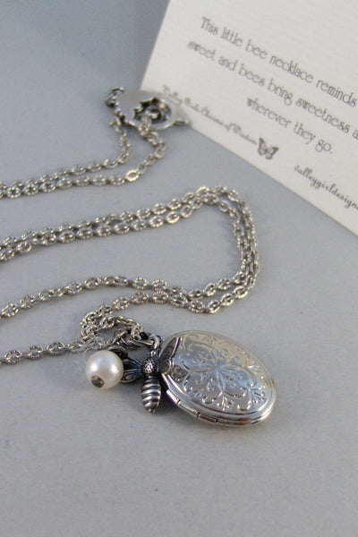 Beelieve Life Is Sweet,Necklace,Locket,Silver,Bee Necklace,Bee,Birthstone,Personalize,Silver Locket,Antique.Jewelry by valleygirldesigns.