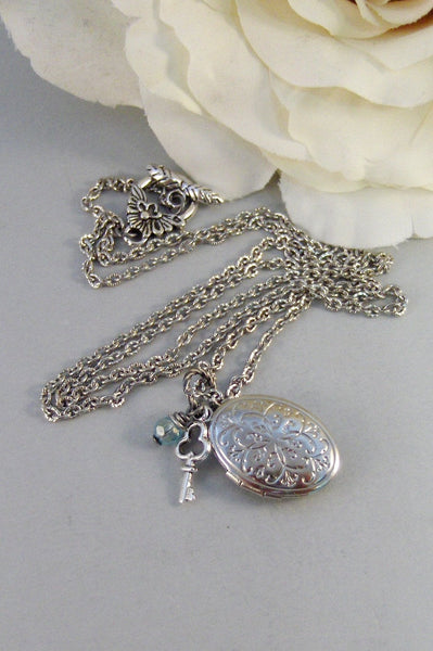 Key To Your Success,Necklace,Locket,Silver,Key Necklace,Key,Birthstone,Personalize,Silver Locket,Antique.Jewelry by valleygirldesigns.