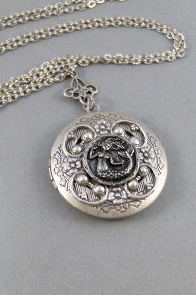 SALE Mermaid Girl,Locket,Mermaid,Shell,Mermaid Locket,Antique Locket,Silver Locket,Goddess,Ocean Locket,Handmade jewelry valleygirldesigns