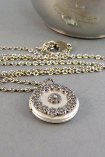 SALE Petite Fleur,Locket,Silver Locket,Antique Locket,Girl,Child,Baby,Girl Locket,Pink. Handmade jewelry by valleygirldesigns.