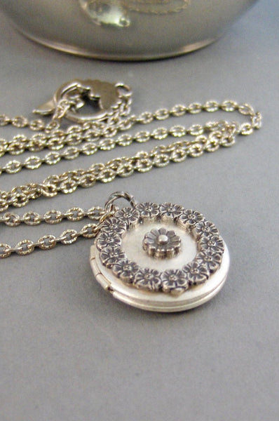 SALE Petite Fleur,Locket,Silver Locket,Antique Locket,Girl,Child,Baby,Girl Locket,Pink. Handmade jewelry by valleygirldesigns.