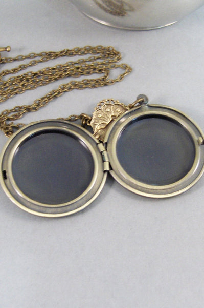Midnight Hoots,Vintage,Brass Locket,Locket Art,Owl Necklace,Owl,Blue,Sapphire,Birthstone,Locket,Antiqued Locket,Moon,Midnight,Rhinestone