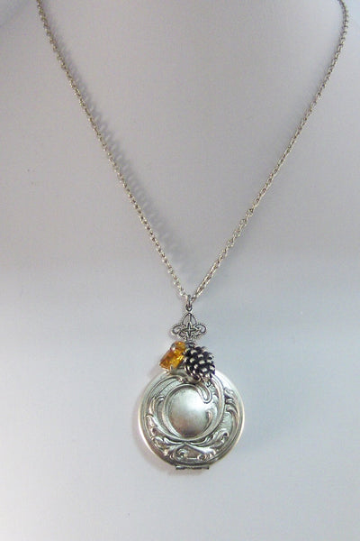 November Maiden,Locket,Silver Locket,Topaz,November Birthday,Birthstone,Birthstone Necklace,Pinecone,Vintage Rhinestone,Valleygirldesigns