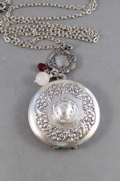 SALE/Love Potion #9,Locket,Silver,Garnet,Red,Ruby,Love Spell,Perfume,Antique Locket,Jewelry,Scent. Handmade jewelry by valleygirldesigns.