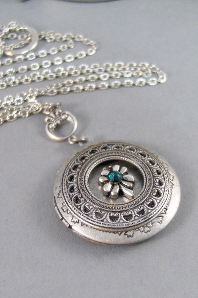 Make a Wish,Locket,Silver Locket,Celtic Locket, Antique Locket,Clover,Four Leaf,Irish,Lucky,Shamrock. Handmade jewelry by valleygirldesigns