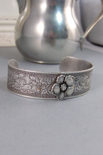 Gypsy Flower,Bracelet,Cuff,Silver Bracelet,Cuff Bracelet,Bracelet,Silver,Antique Bracelet,Flower Bracelet,Gypsy Bracelet.valleygirldesigns.