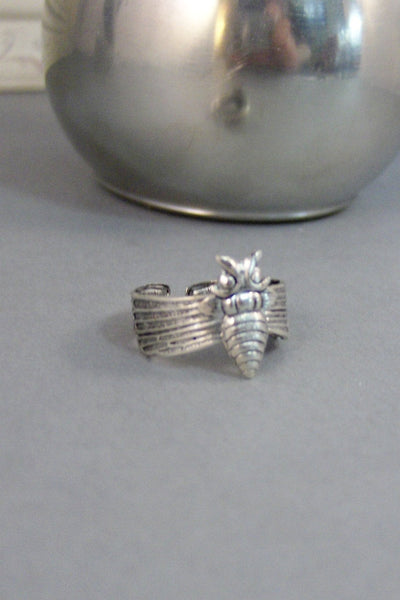 Honey Bee,Ring,Silver,Bird,Sparrow,Antique Ring,Silver Ring,Spoon Ring,Woodland,Wedding,Bridesmaid. Handmade jewelery by valleygirldesigns.