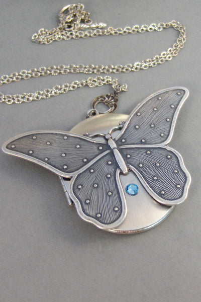 SALE,Butterfly Locket,Locket,Butterfly,Silver Locket,Butterfly Locket,Steampunk Locket,Birthstone,Birthstone Locket.valleygirldesigns