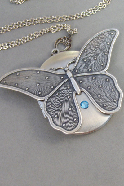 SALE,Butterfly Locket,Locket,Butterfly,Silver Locket,Butterfly Locket,Steampunk Locket,Birthstone,Birthstone Locket.valleygirldesigns