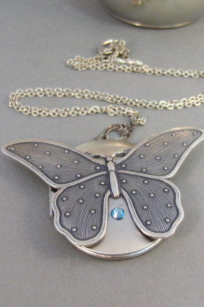 SALE,Butterfly Locket,Locket,Butterfly,Silver Locket,Butterfly Locket,Steampunk Locket,Birthstone,Birthstone Locket.valleygirldesigns
