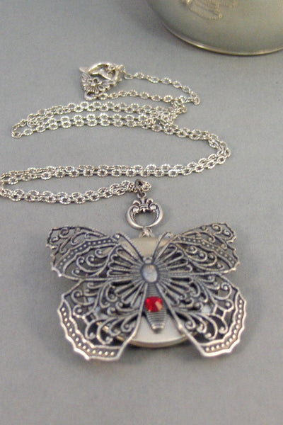 SALE Fluttered,Birthstone Locket,Butterfly Locket,Butterfly,Silver Locket,Butterfly Locket,Steampunk Locket,Birthstone,Locket.valleygirldesi