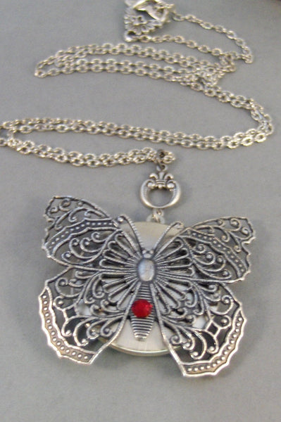 SALE Fluttered,Birthstone Locket,Butterfly Locket,Butterfly,Silver Locket,Butterfly Locket,Steampunk Locket,Birthstone,Locket.valleygirldesi